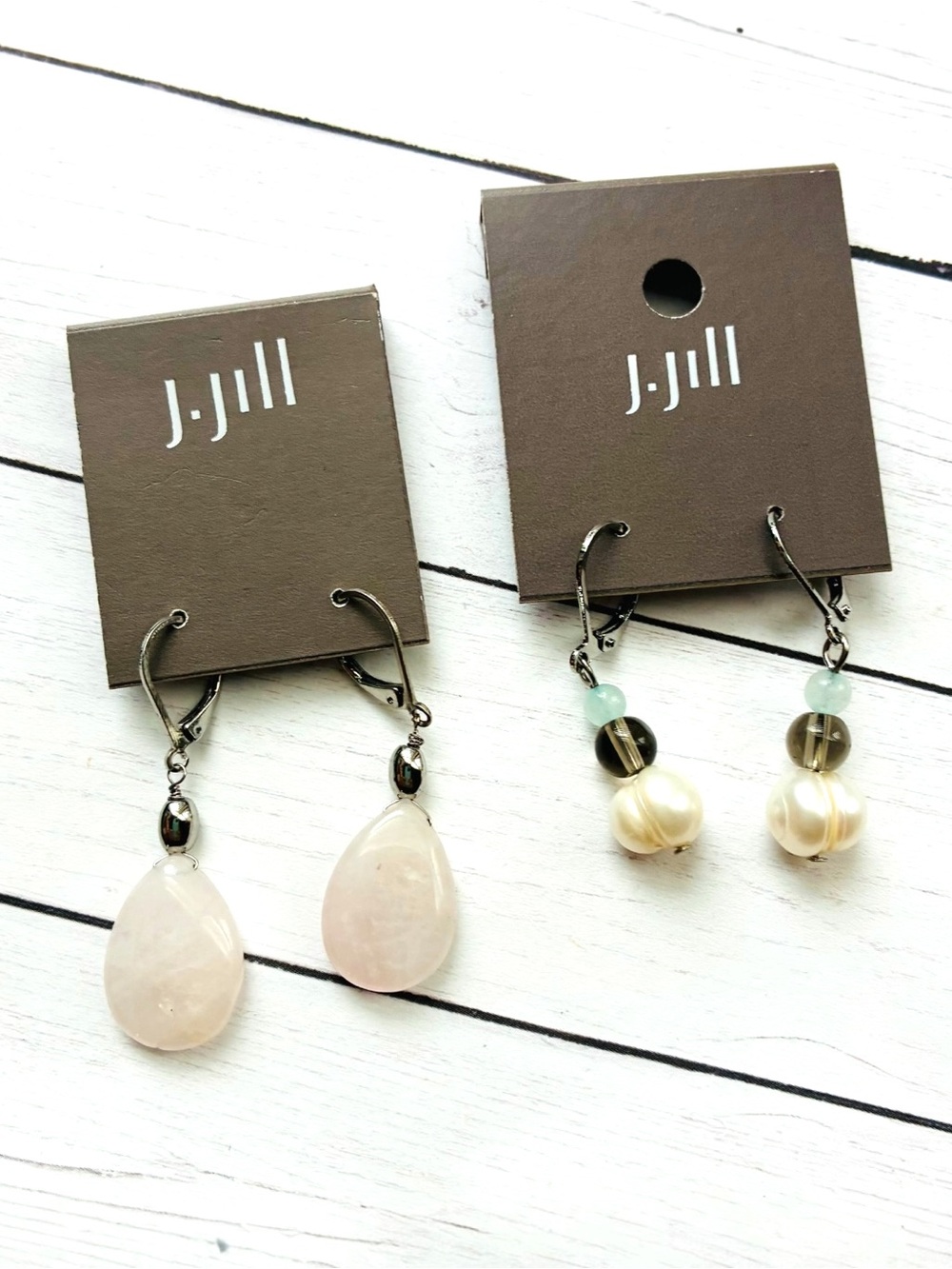 New NWT J. Jill Rose Quartz Teardrop & Pearl Bead Earring Set Lot of 2 $58 Tags